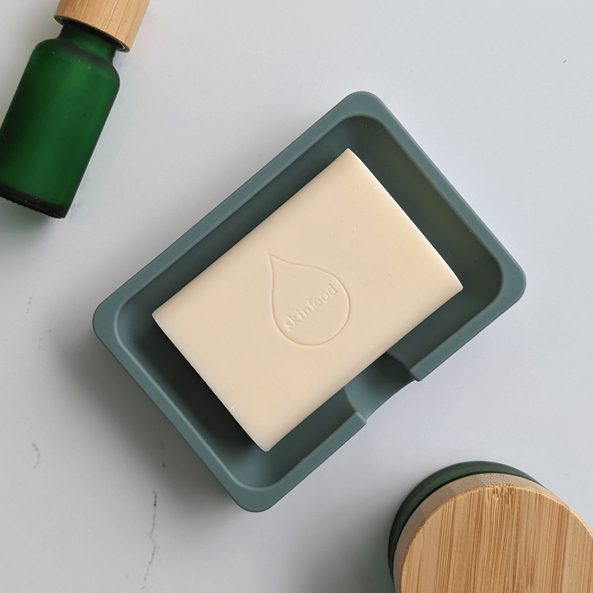 Silicone soap dish with soap