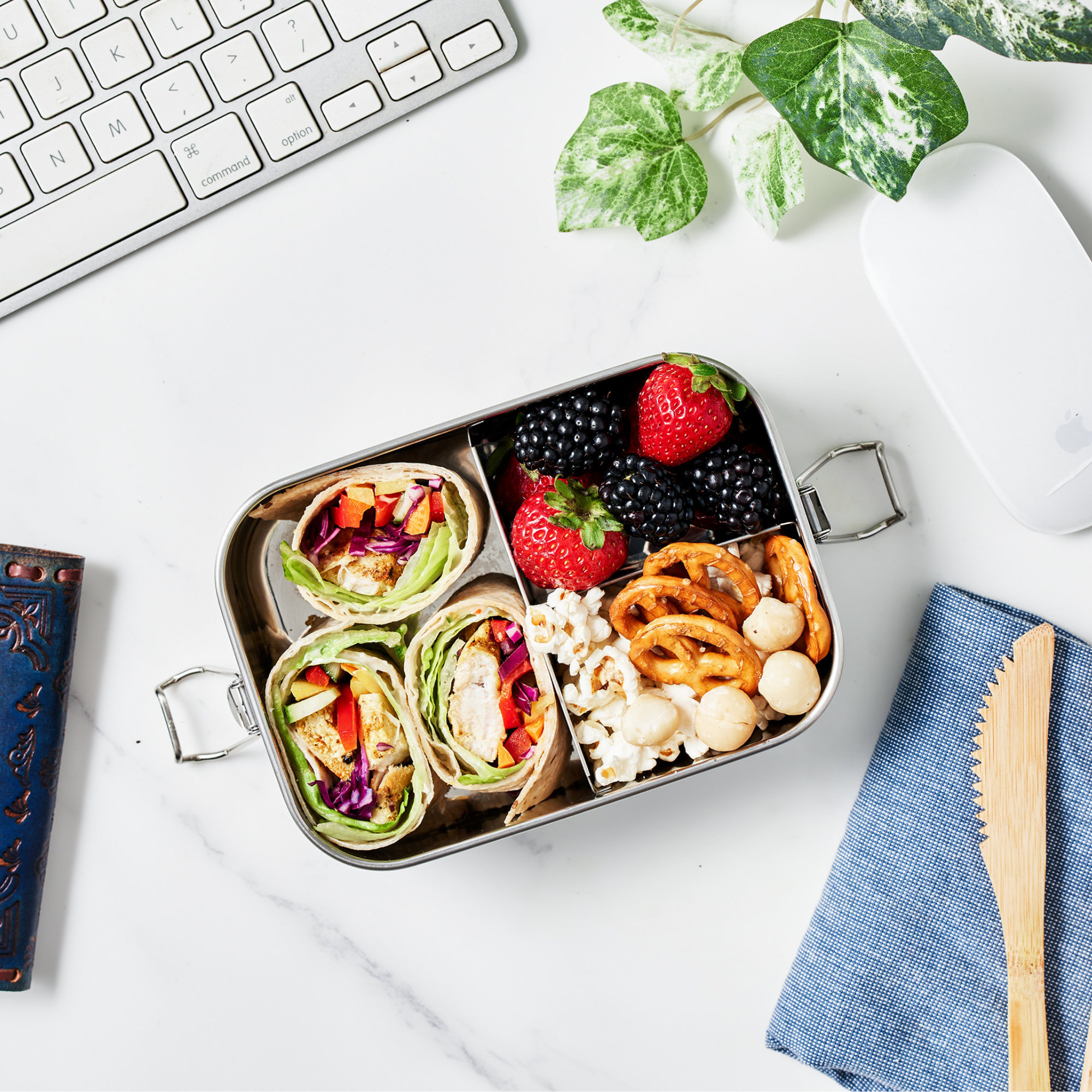 Stainless Steel Lunch Box 800ml Rectangle with 3 Compartments