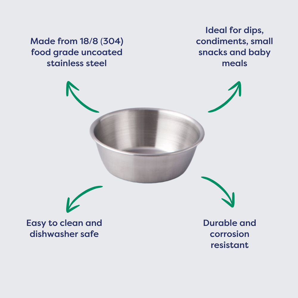 10cm round edge stainless steel bowl with a polished finish, suitable for dips and small snacks.