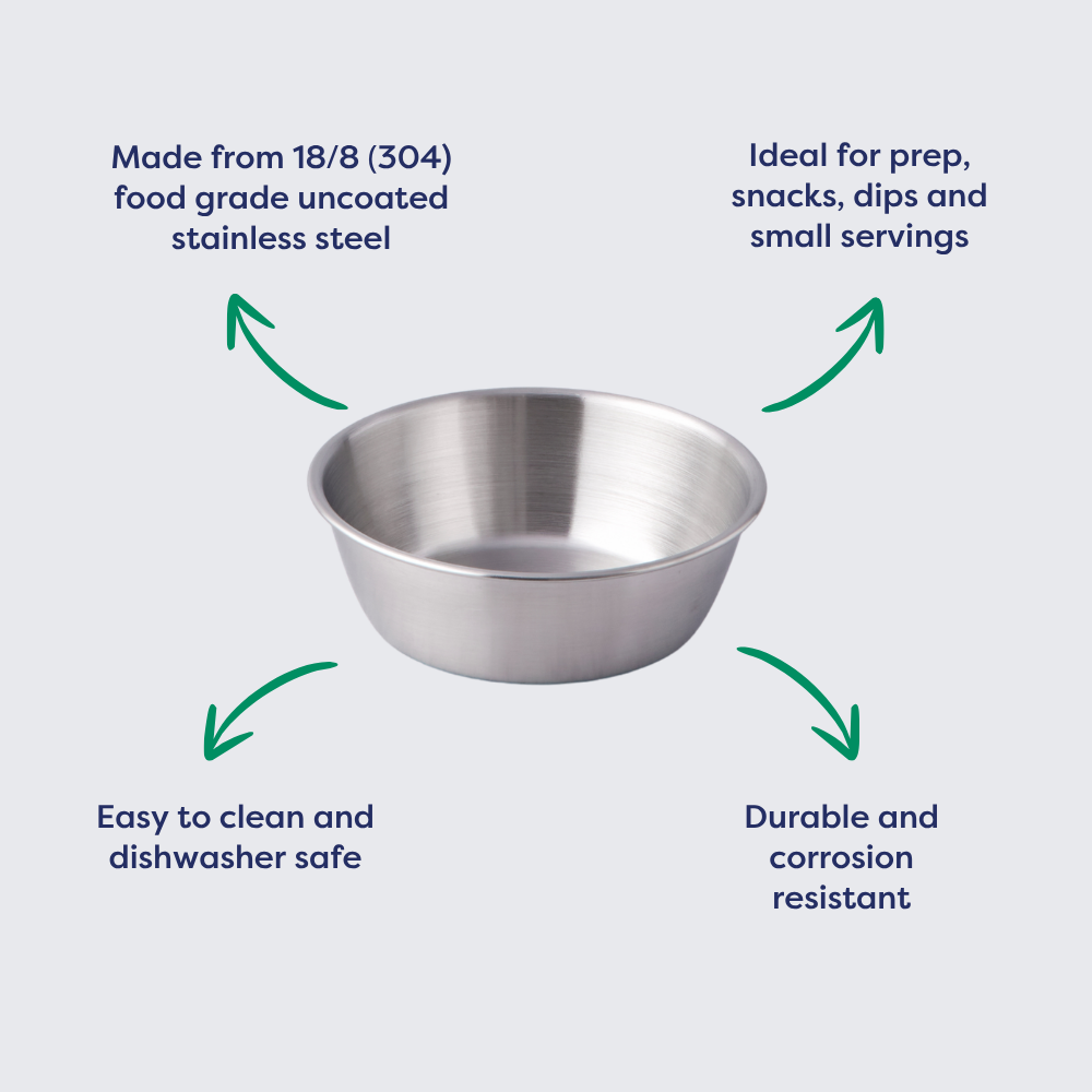12cm round edge stainless steel bowl with a polished finish, suitable for snacks and small servings.