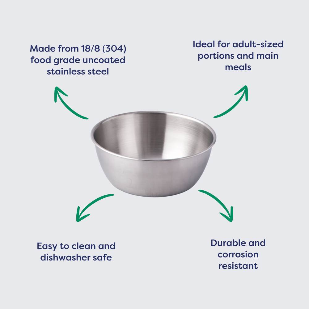 16cm stainless steel bowl with smooth round edges, designed for serving meals, snacks, or food preparation.
