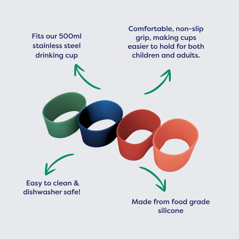 Coloured silicone bands designed for 500ml stainless steel drinking cups