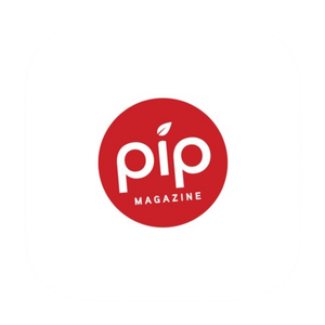 Red circular logo with 'pip Magazine' text on a white background
