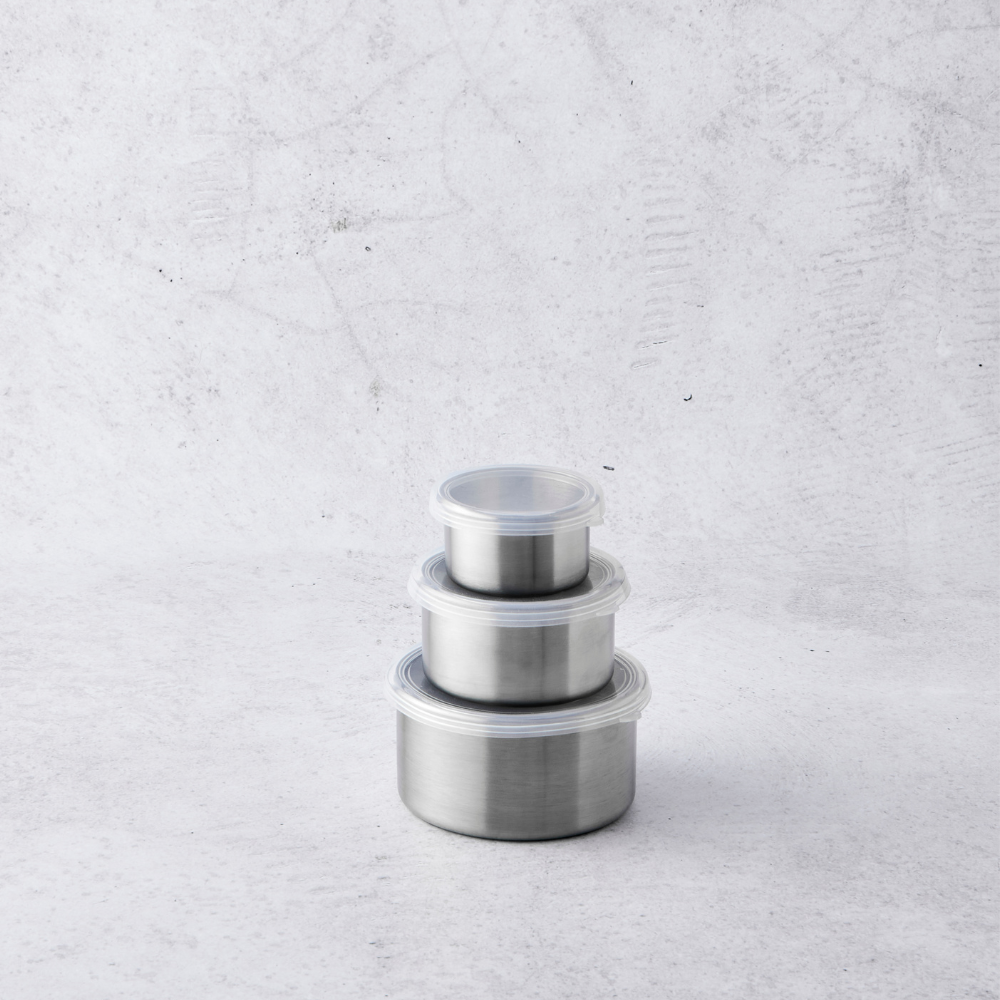 Stainless Steel Container Set with Clear Silicone Lid (3 piece set)
