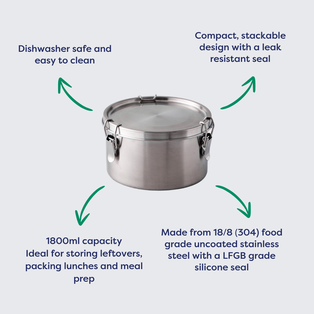 Stainless Steel Lunch Box Round 1800ml