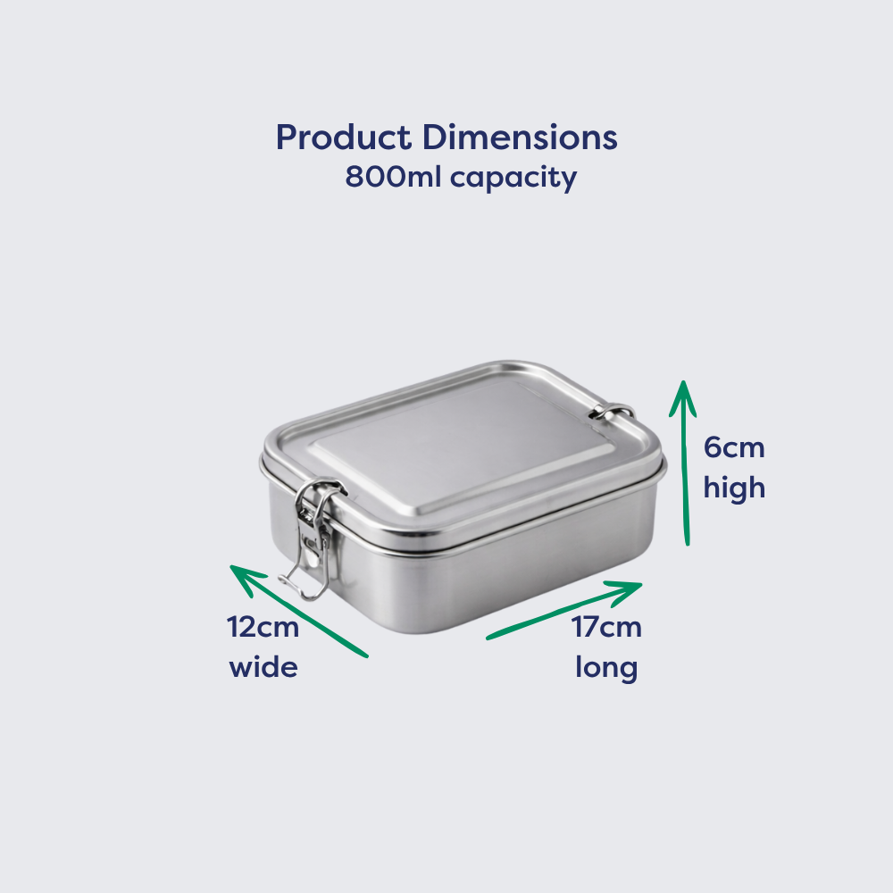 Stainless Steel Lunch Box 800ml Rectangle with 3 Compartments